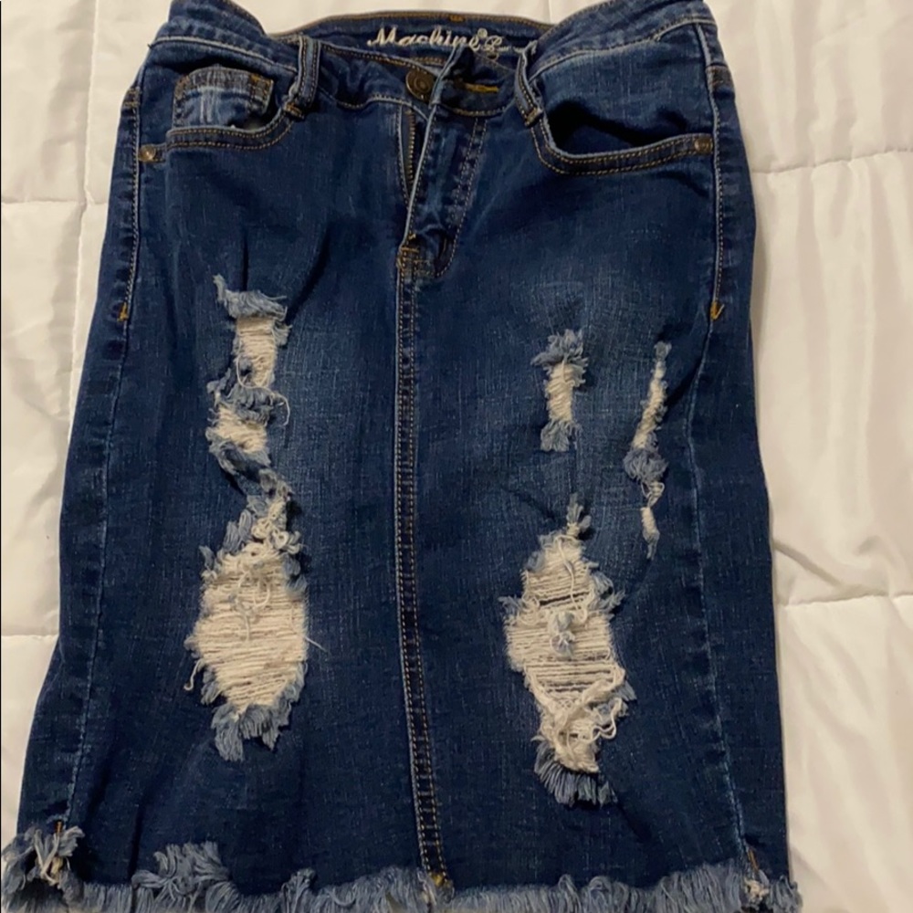 Distressed Jean skirt.